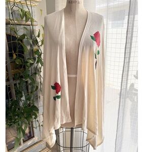 NWT Lauren Moshi O/S Ivory Wrap Cardigan Topper Shawl Rose Roses MSRP $167